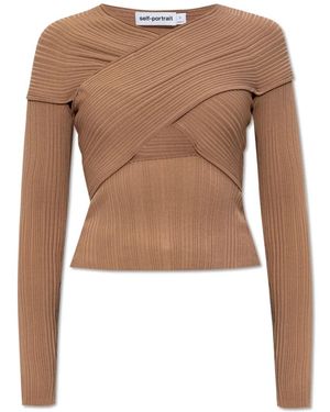 Self-Portrait Tops ,Polyester Geribbelde Top Met Lange Mouwen - Bruin