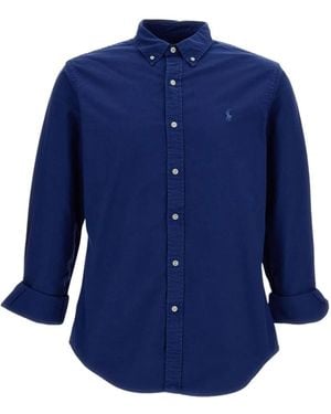 Polo Ralph Lauren Overhemden ,Blauw ,Katoen Button-Down Piqué Shirt