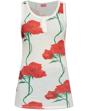 KENZO Tops ,Wit ,Leer Top Met Bloemmotief - Rood