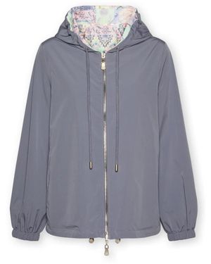Elena Miro Jassen ,Paars ,Polyester Omkeerbare Parka Met Print En Capuchon - Blauw