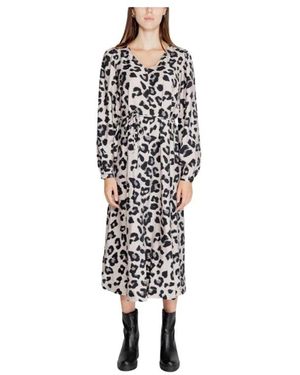 Jacqueline De Yong Leoparden-Midikleid Mit V-Ausschnitt Und Langen Ärmeln - Weiß