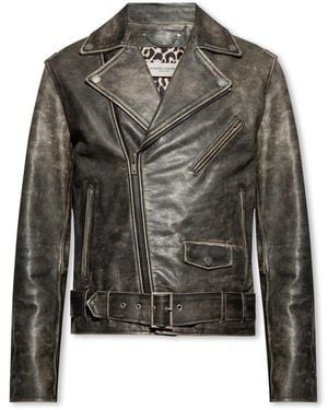 Golden Goose Distressed leder moto jacke - Grün