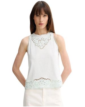 Twinset Tops ,Groen ,Katoen Top Met Ingelegde Borduursels - Wit