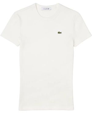 Lacoste Tops ,Wit ,Katoen Slimfit T-Shirt Van Geribd Katoen