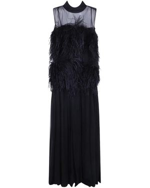 Alberta Ferretti Kleedjes ,Zwart ,Wol Lange Kanten Jurk