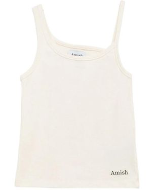AMISH Asymmetrisches Geripptes Top Mit Mikrologo - Weiß