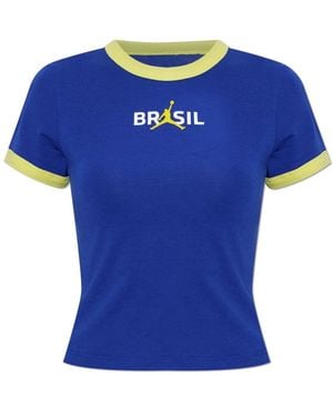 Nike Fitness ,Blauw ,Katoen Graphic Brazil Top Met Ronde Hals