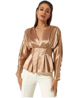 Acler Blusa dorata simile alla seta con bottoni decorativi - Marrone