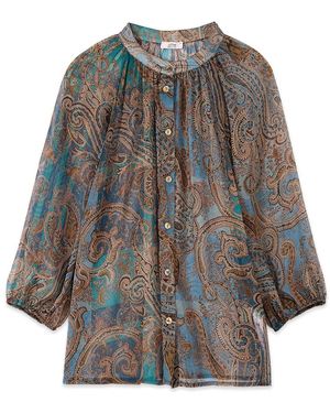 Oltre Overhemden ,Blauw ,Polyester Geprint Shirt Van Crêpe Georgette - Grijs
