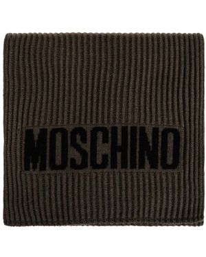 Moschino Accessoires ,Groen ,Wol Logo Sjaal - Zwart