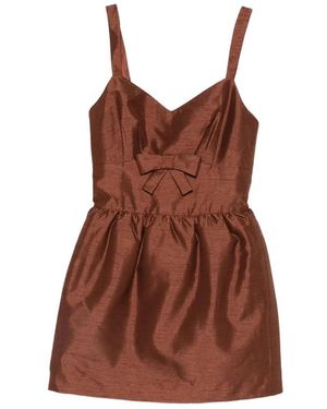 ShuShu/Tong V-Hals Jurk Met Strikbandjes En Plooidetails - Bruin