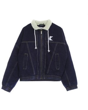 Karlkani Jassen ,Blauw ,Denim Donkerblauwe Denimjack Met Sherpa Voering