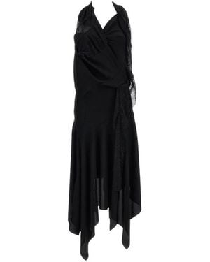 Junya Watanabe Asymmetric Lace-Insert Long Dress - Schwarz