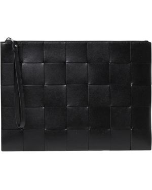 Bottega Veneta Schwarze Lederclutch Mit Reißverschluss