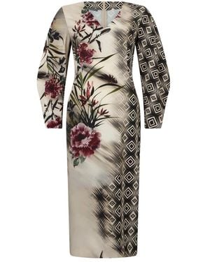 Alberta Ferretti Kleedjes ,Veelkleurig ,Polyester Elegante Midi Jurk - Grijs