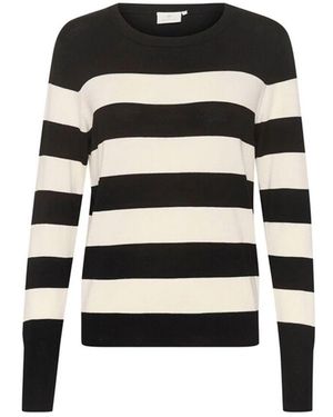 Kaffe Gestreifter strickpullover schwarz / turteltaube streifen