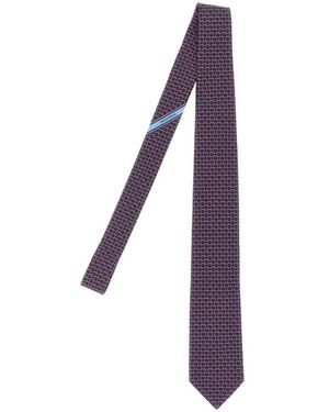 Ferragamo Accessoires ,Veelkleurig ,Gancini Print Zijden Stropdas - Paars