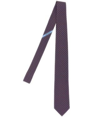 Ferragamo Accessoires ,Veelkleurig ,Gancini Print Zijden Stropdas - Paars