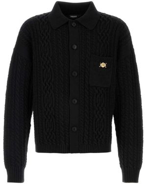 Versace Wollstrickpullover Mit Strukturmix - Schwarz