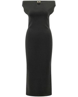 Alberta Ferretti Kleedjes ,Zwart ,Wol Midi-Jurk Met Ringdetail