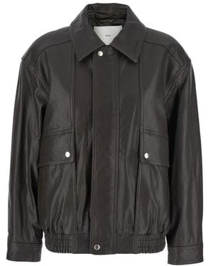 DUNST Braune Oversized Lederjacke Mit Klappentaschen - Schwarz