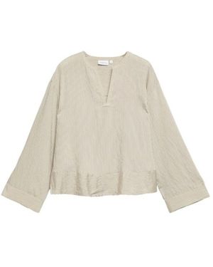 Comma, Getextureerde Blouse Met V-Hals - Naturel