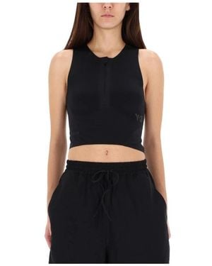 Y-3 Tops ,Zwart ,Polyester Cropped Tanktop Met Rits Aan De Voorkant