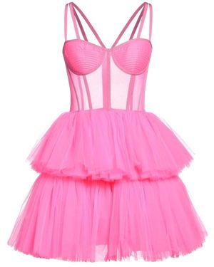 19:13 Dresscode Kleedjes ,Roze ,Tule Tule Mini Jurk Met Korset Bustier