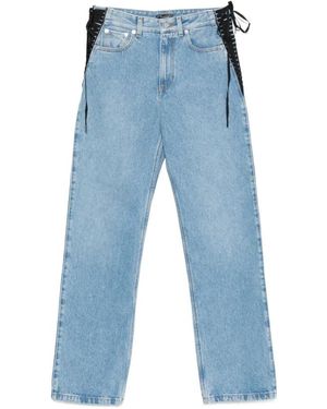 Mugler Blauwe Katoenen Jeans Met Vetersluiting