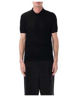 Roberto Collina Tops ,Zwart ,Katoen Textured Knit Polo Shirt