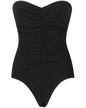 Norma Kamali Badmode ,Zwart ,Polyester Strapless Badpak Met Geplooide Voorkant