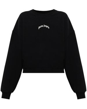 Palm Angels Hoodies & Sweatvesten ,Zwart ,Katoen Oversized Sweatshirt Van Katoen Met Logo-Opdruk