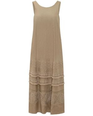 Weekend by Maxmara Kleedjes ,Mouwloze Ruchesjurk Met Decoratieve Inzetstukken - Naturel