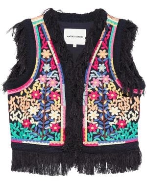 Antik Batik Jassen ,Veelkleurig ,Katoen Geborduurde Vest - Blauw