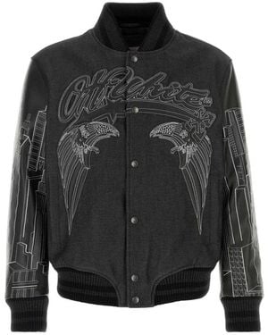 Off-White c/o Virgil Abloh Jassen ,Zwart ,Leer Skyline Leren Bomberjack