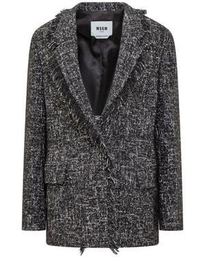 MSGM Jassen ,Zwart ,Pailletten Bouclé Blazer Met Micro Pailletten