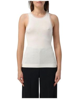 REMAIN Birger Christensen Geripptes Strick Tank Top Transparenter Ausschnitt - Weiß