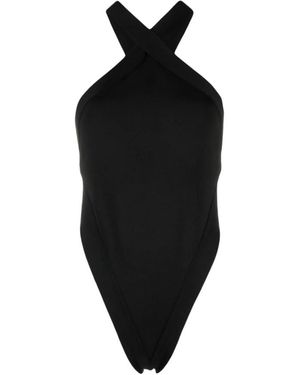 Saint Laurent Tops ,Zwart ,Crossneck Bodysuit Top Met Kruisontwerp