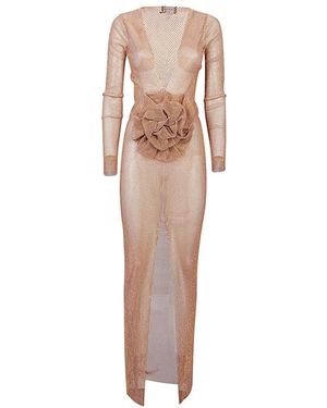 Santa Brands Blumiges V-Ausschnitt Langarm Kleid - Natur