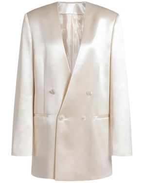 Alberta Ferretti Double-Breasted V-Neck Blazer - Naturel
