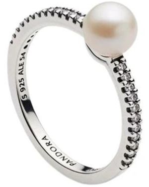 PANDORA Sterling Silber Ring Mit Weißer Behandelter Süßwasser-Kultivierungsperle Und Klarem Zirkonia - Mettallic