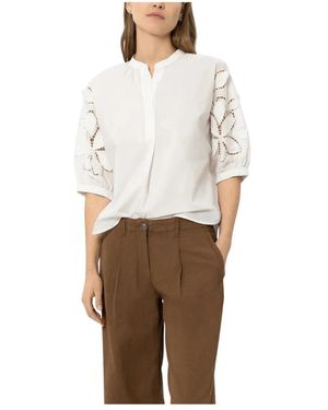 Luisa Cerano Overhemden ,Wit ,Katoen Katoenen Blouse Met Bloemen En Borduursels