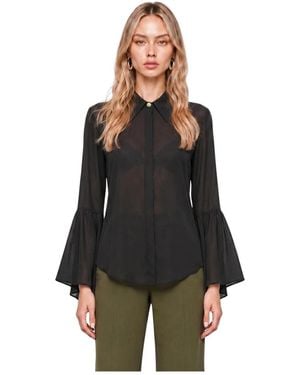 Kocca Transparente Bluse Mit Spitzkragen Und Ausgestelltem Ärmel - Schwarz