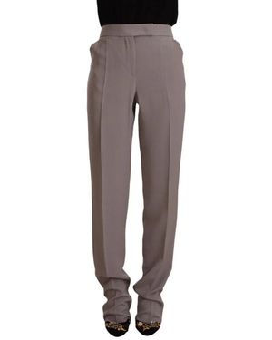 Armani Brown High Waist Silk Tapered Long Trousers - Grey