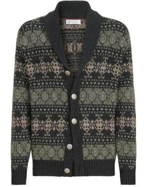 Brunello Cucinelli Strickjacke Mit Schalkragen Und Fair Isle Muster - Schwarz