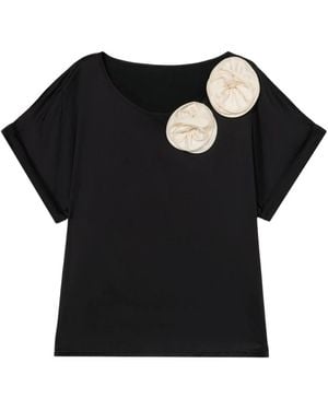 Oltre T-Shirt Met Applicaties Van Twee Materialen - Zwart