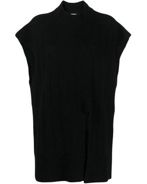 Rus Tops ,Blauw ,Wol Ame Gebreide Vest Met Split Aan De Voorkant - Zwart