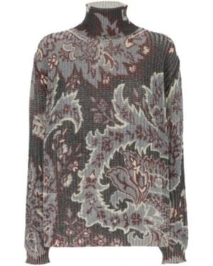 Etro Truien & Vesten ,Veelkleurig ,Wol Oversized Coltrui - Grijs