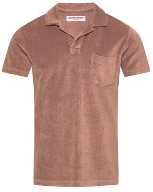 Orlebar Brown Tops ,Bruin ,Leer Plum Wine Handdoek Strandoverhemd - Roze