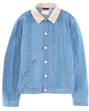 Brunello Cucinelli Jassen ,Blauw ,Katoen Lichtgewicht Spijkerjas Met Leren Kraag